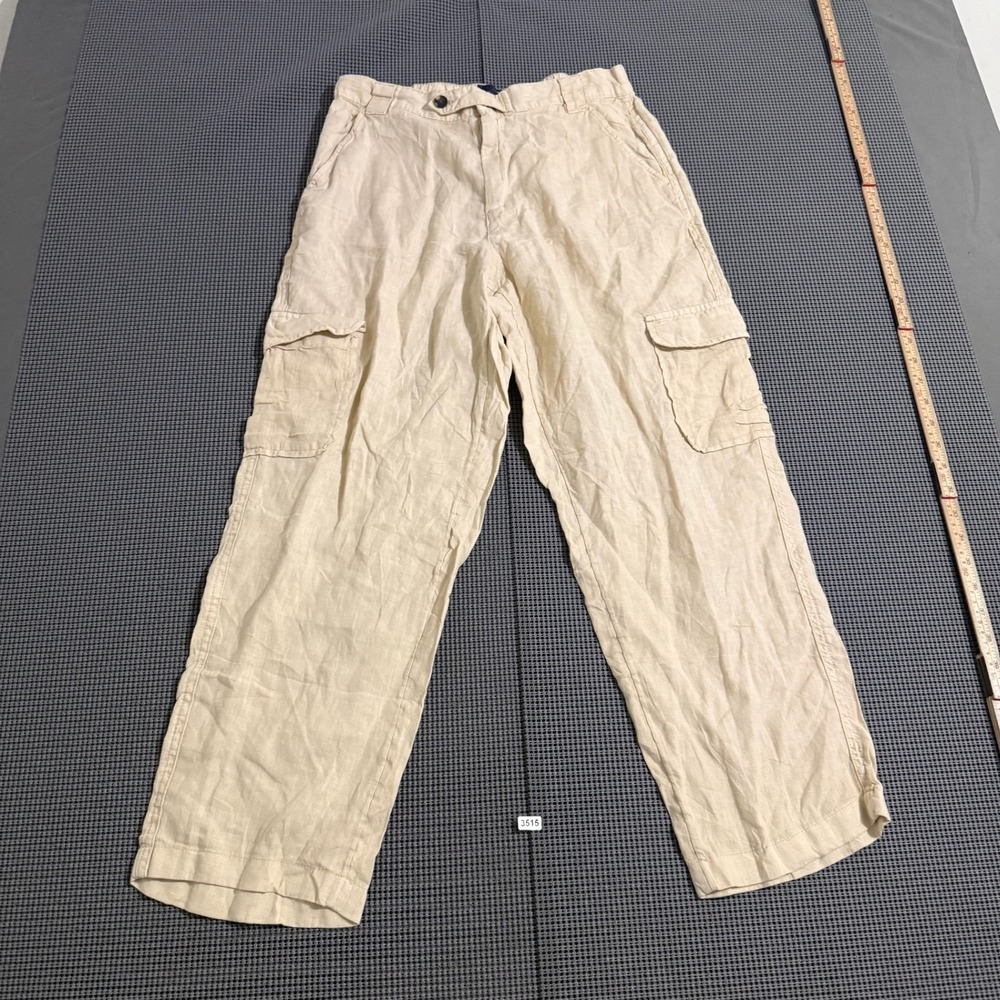 Rachel Rachel Roy Women Beige 100% Linen Cargo Straight Leg Pants Size M